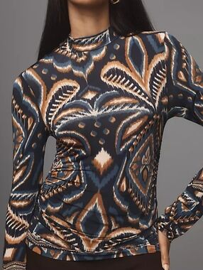 Anthropologie Farm Rio Pineapple Ikat Jersey Blouse Size M